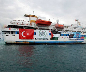 La flotilla internacional humanitaria que se dirigía a Gaza y fue asaltada criminalmente por fuerzas israelíes en aguas internacionales