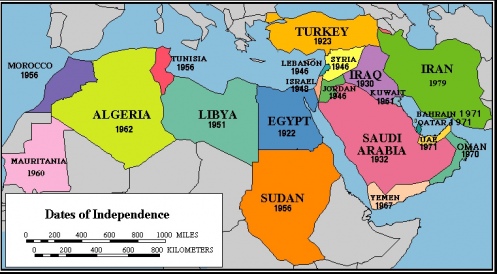 Norte de África, Medio Oriente, fechas de independencia 