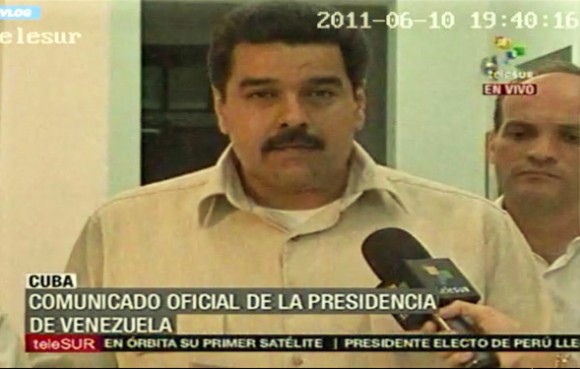 Nicolás Maduro, Ministro de Relaciones Exteriores de la República Bolivariana de Venezuela, leyó el comunicado oficial