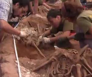 Forenses examinan esqueletos en una fosa común