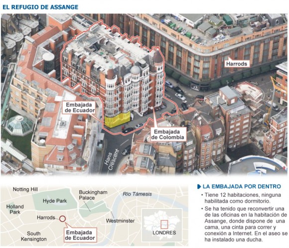 Gráfico de los alrededores de la Embajada de Ecuador en Londres.