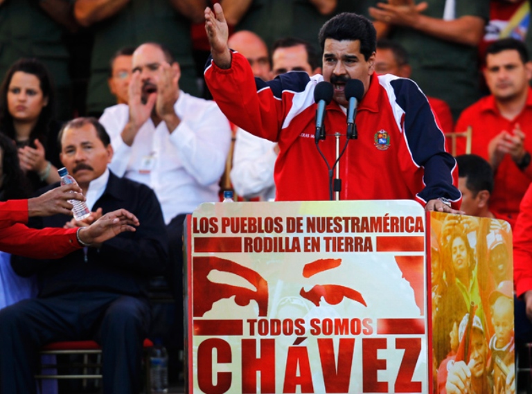 Vicepresidente Ejecutivo de Venezuela, Nicolás Maduro, durante el acto de apoyo a Chávez. FOTO: Reuters