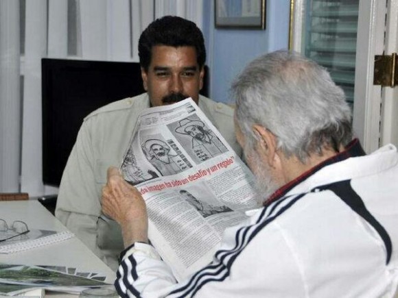 Como "reunión histórica" catalogó el Pte Maduro su cita con Fidel."A 60 años del Moncada, él sigue ahí invicto", dijo. Foto: Estudios Revolución