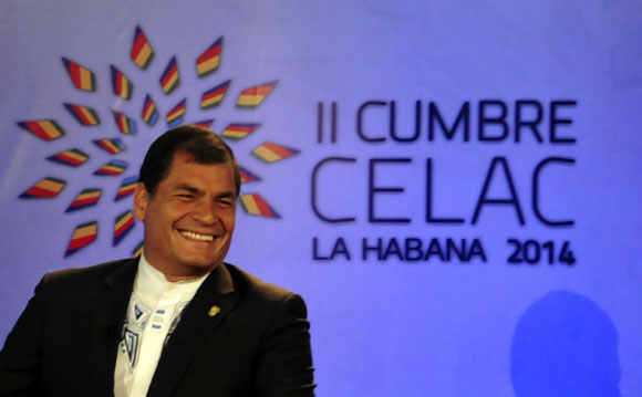 Rafael Correa en la Sala de Prensa, en vivo por Telesur. Foto: Ladyrene Pérez/ Cubadebate