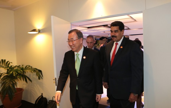 El presidente Nicolás Maduro se reunió el martes con el secretario general de la ONU, Ban Ki-moon. Foto:Prensa Miraflores