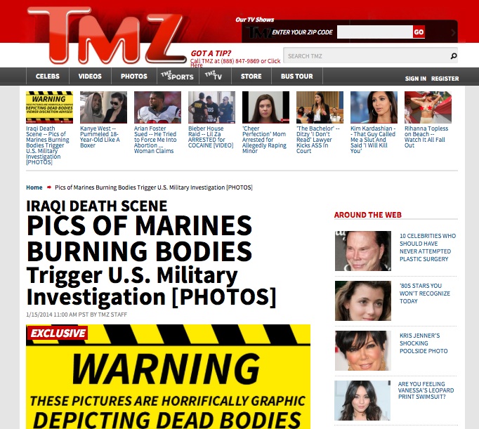 El diario estadounidense TMZ publicó un grupo de imágenes, y advirtió a sus lectores tener discreción al verlas, pues muestran  brutalidad y sadismo.