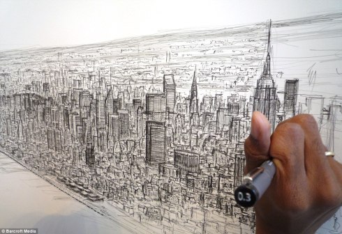 Artista dibuja ciudades completas al detalle con verlas apenas minutos