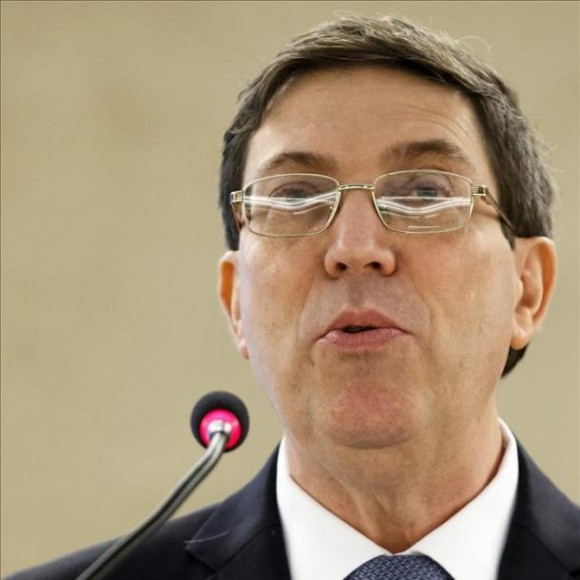  El canciller cubano, Bruno Rodríguez Parrilla, interviene durante el segmento de alto nivel de la vigésimo octava sesión del Consejo de Derechos Humanos de la ONU, en la sede europea de las Naciones Unidas, en Ginebra (Suiza), hoy, lunes 2 de marzo de 2015. EFE 