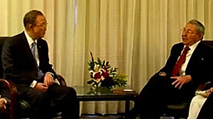 Conversan Raúl y Ban Ki-moon previo a la inauguración de la Cumbre