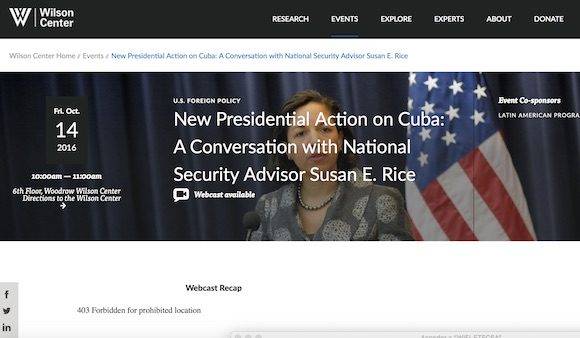 Cubadebate no pudo acceder en directo a la transmisión del discurso de Susan Rice, que estaba bloqueado en la web para los usuarios en Cuba.