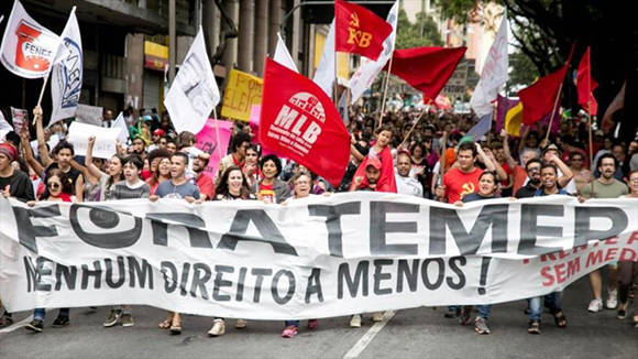 Este viernes huelga general en Brasil en rechazo a las medidas anunciadas por el gobierno interino de Michel Temer. Foto: Hispantv.